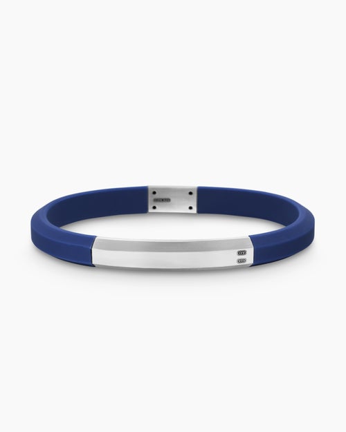 Mens Streamline® ID Bracelet in Blue Rubber with Sterling Silver, 8mm