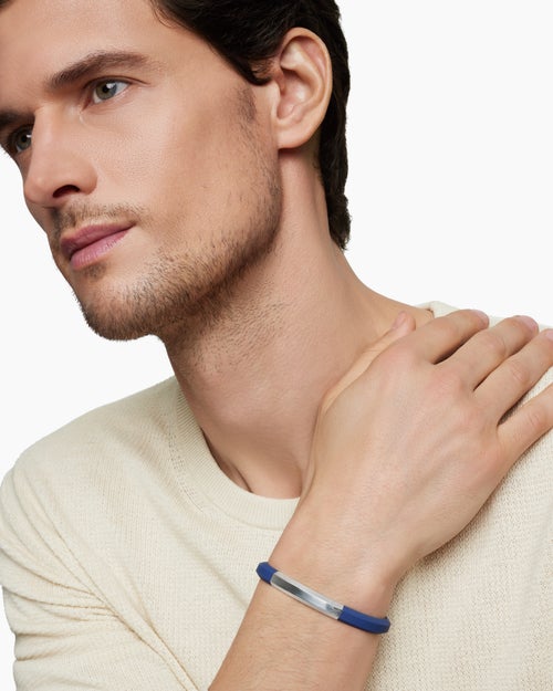 Mens Streamline® ID Bracelet in Blue Rubber with Sterling Silver, 8mm