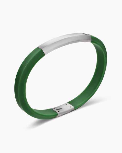 Mens Streamline® ID Bracelet in Green Rubber with Sterling Silver, 8mm