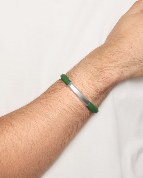 Mens Streamline® ID Bracelet in Green Rubber with Sterling Silver, 8mm