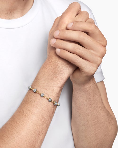 Mens Spiritual Beads Bracelet in 18K Yellow Gold with Diamonds, 6mm