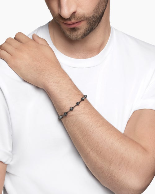 Mens Spiritual Beads Bracelet in Sterling Silver, 6mm