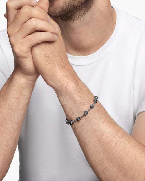 Mens Spiritual Beads Bracelet in Sterling Silver, 6mm