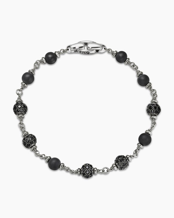 Bracelet Spiritual Beads en argent sterling avec onyx noir et diamants noirs, 6 mm