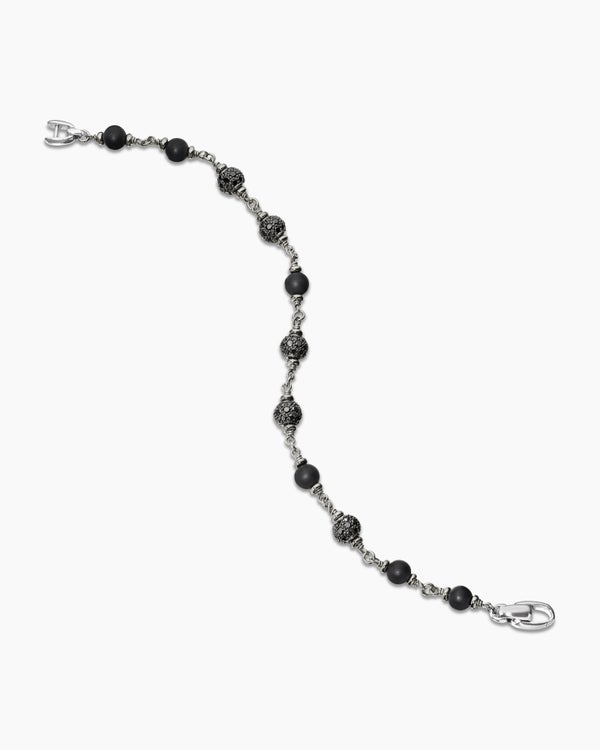 Bracelet Spiritual Beads en argent sterling avec onyx noir et diamants noirs, 6 mm