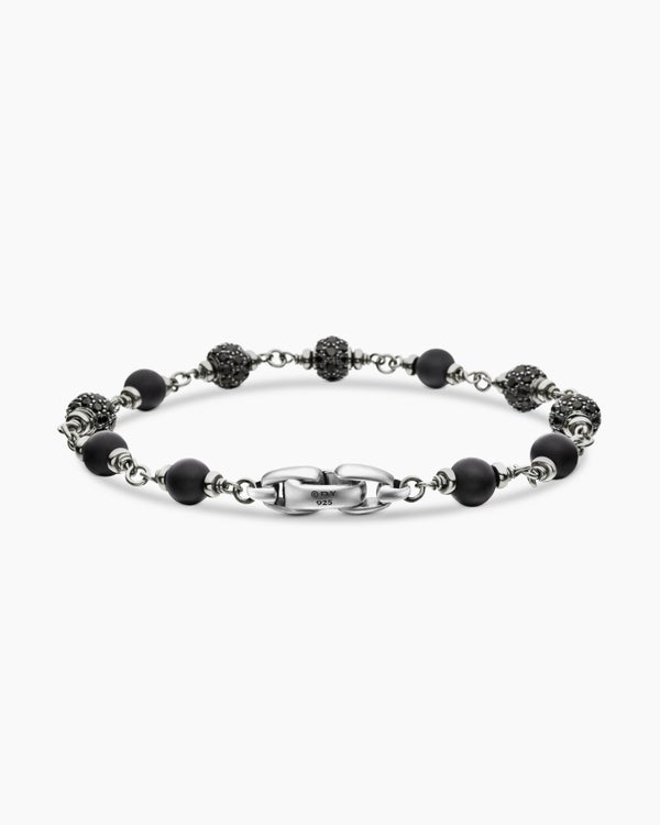 Bracelet Spiritual Beads en argent sterling avec onyx noir et diamants noirs, 6 mm