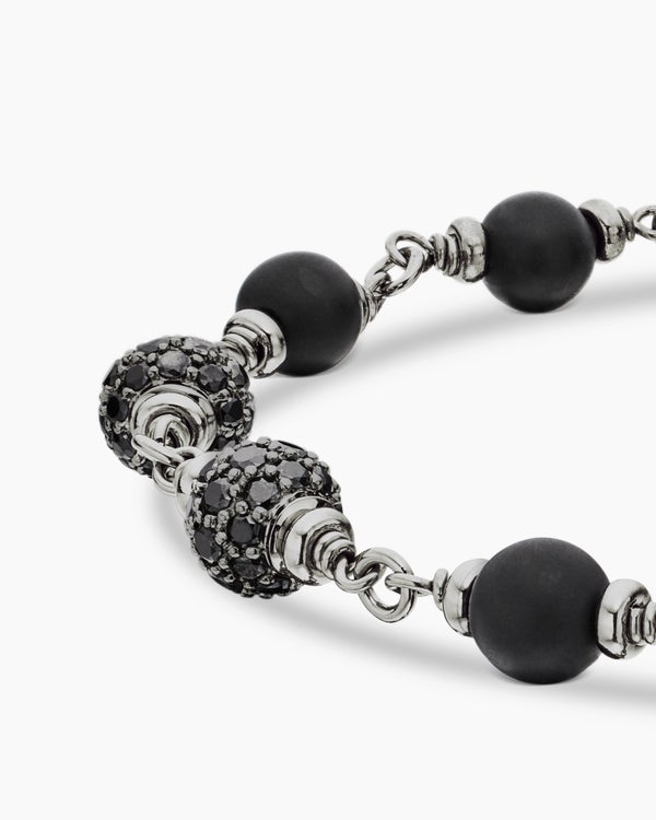 Bracelet Spiritual Beads en argent sterling avec onyx noir et diamants noirs, 6 mm