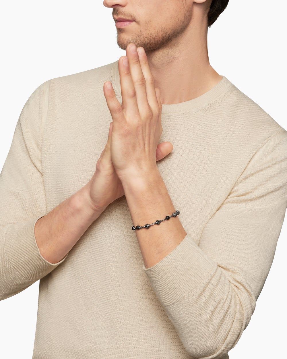 Mens Spiritual Beads Bracelet in Sterling Silver, 6mm