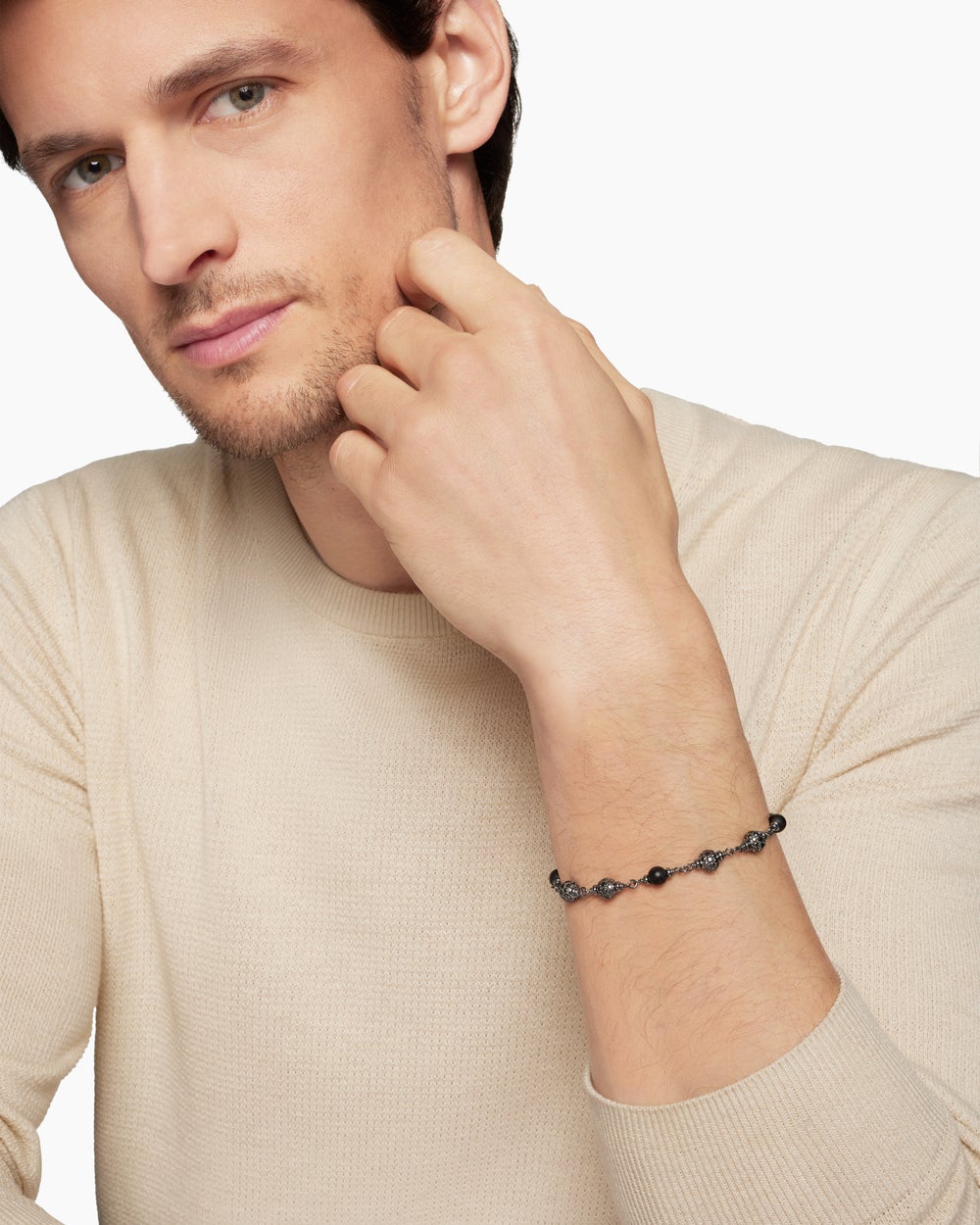 Mens Spiritual Beads Bracelet in Sterling Silver, 6mm