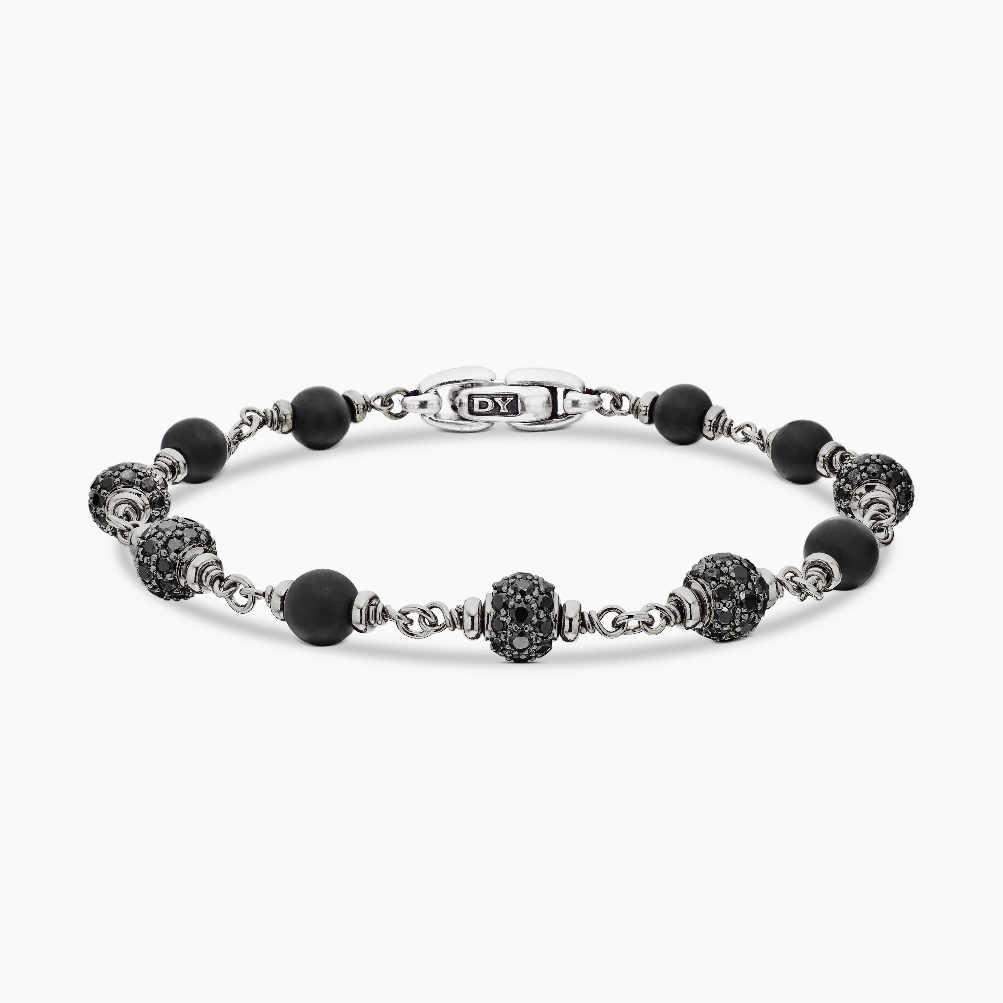 Bracelet en argent sterling Spiritual Beads avec onyx noir et diamants noirs, 6 mm hommes 