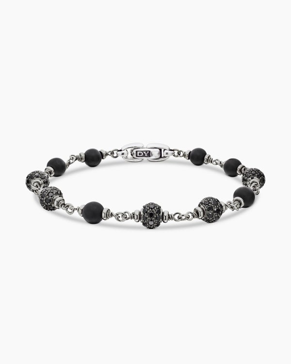 Bracelet Spiritual Beads en argent sterling avec onyx noir et diamants noirs, 6 mm
