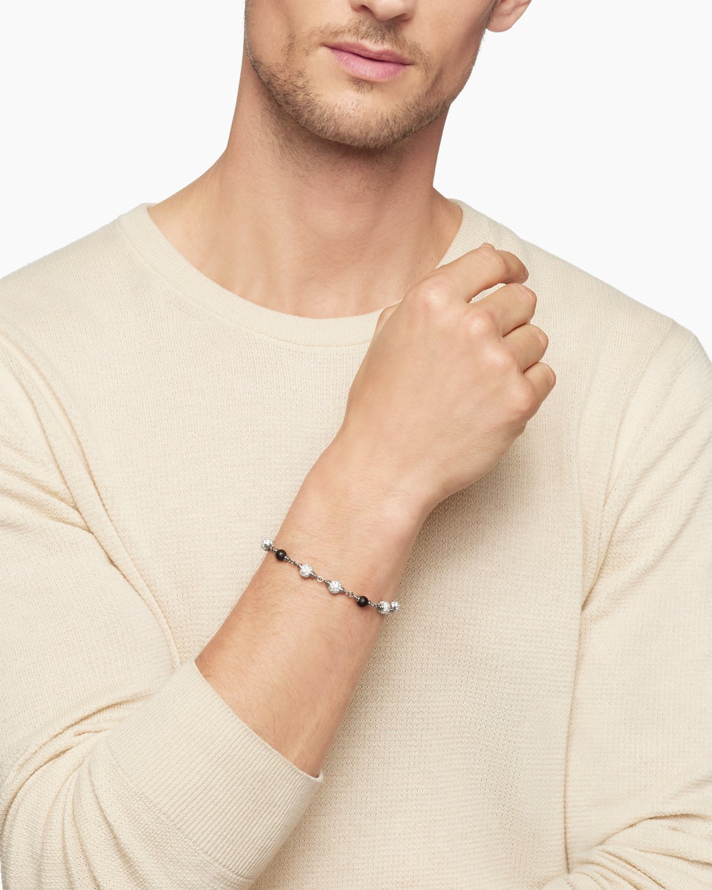 Mens Spiritual Beads Bracelet in Sterling Silver, 6mm