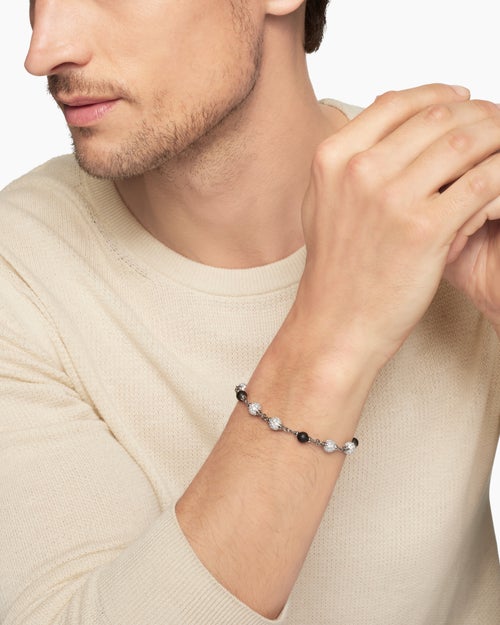 Mens Spiritual Beads Bracelet in Sterling Silver, 6mm