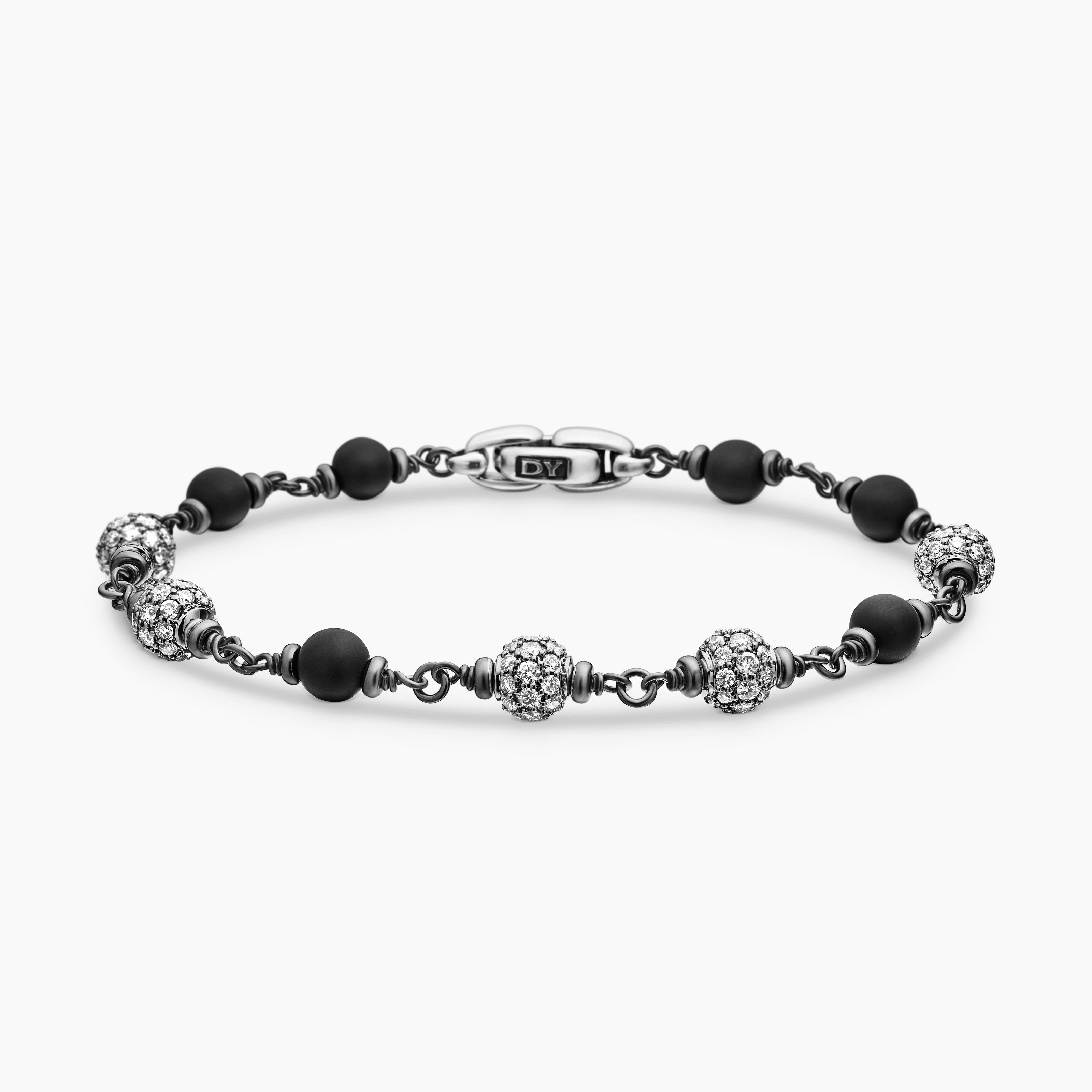 Mens Spiritual Beads Bracelet in Sterling Silver, 6mm