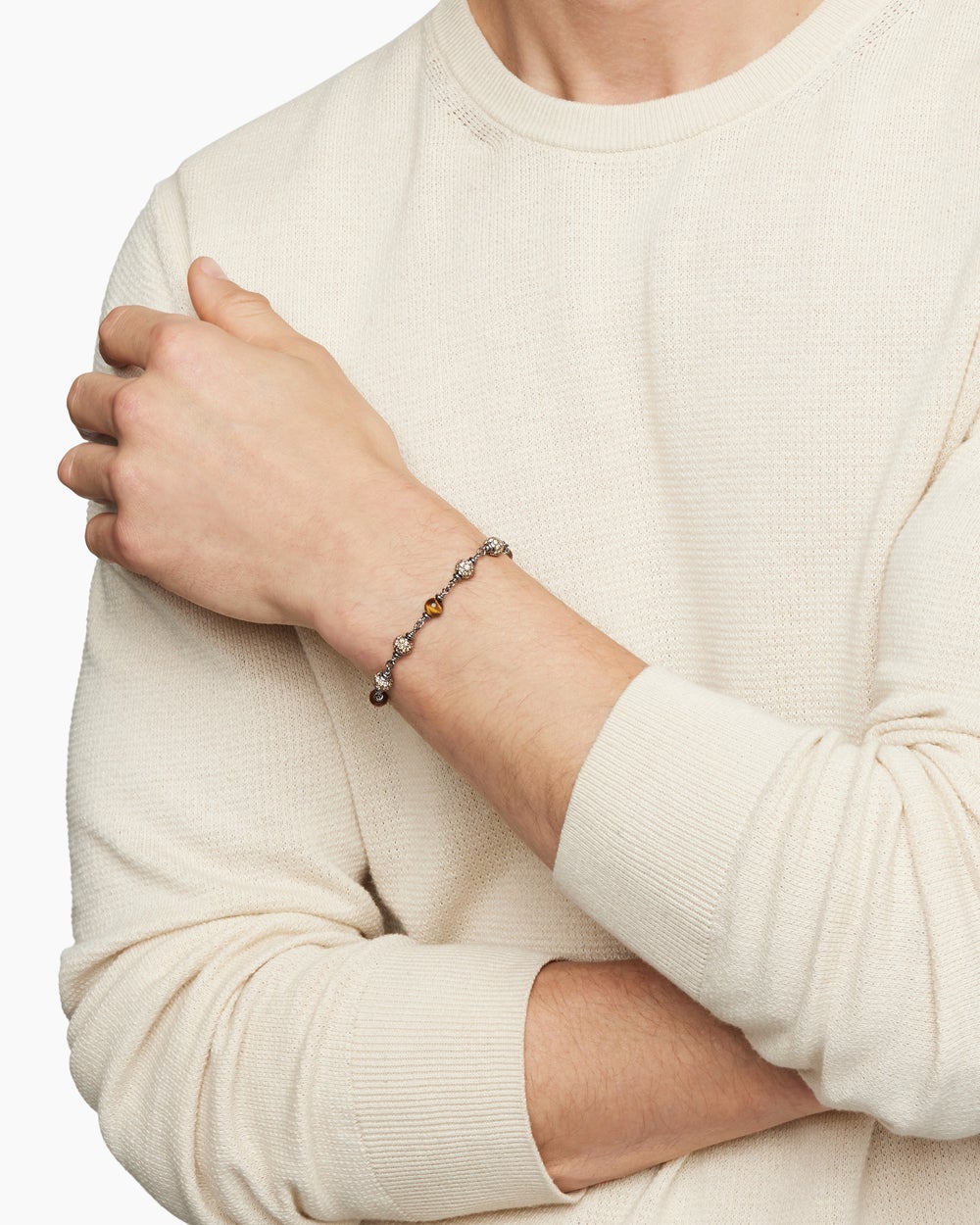 Mens Spiritual Beads Bracelet in Sterling Silver, 6mm