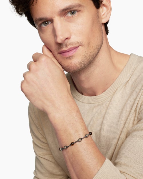 Mens Spiritual Beads Bracelet in Sterling Silver, 6mm