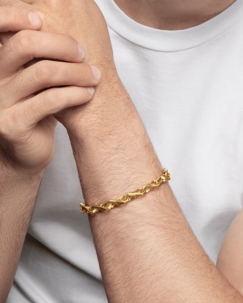 Mens Faceted Link Bracelet in 18K Yellow Gold, 9mm