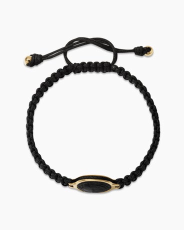 Cairo Scarab Woven Bracelet in Black Nylon with Black Onyx and 18K Yellow Gold, 6mm