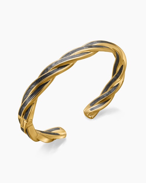 Mens DY Helios™ Cuff Bracelet in 18K Yellow Gold with Forged Carbon, 9mm