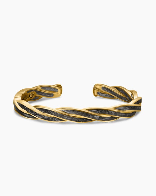 Mens DY Helios™ Cuff Bracelet in 18K Yellow Gold with Forged Carbon, 9mm