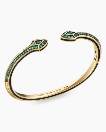 Armoury® Gothic Cuff Bracelet in 18K Yellow Gold with Emeralds, 10.3mm