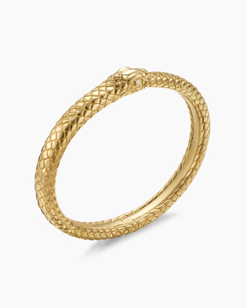 Mens Ouroboros Bracelet in 18K Yellow Gold with Diamonds, 8mm