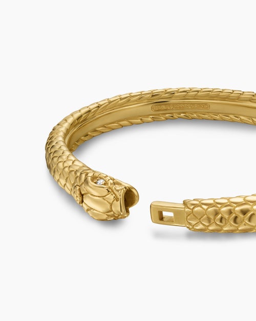 Mens Ouroboros Bracelet in 18K Yellow Gold with Diamonds, 8mm