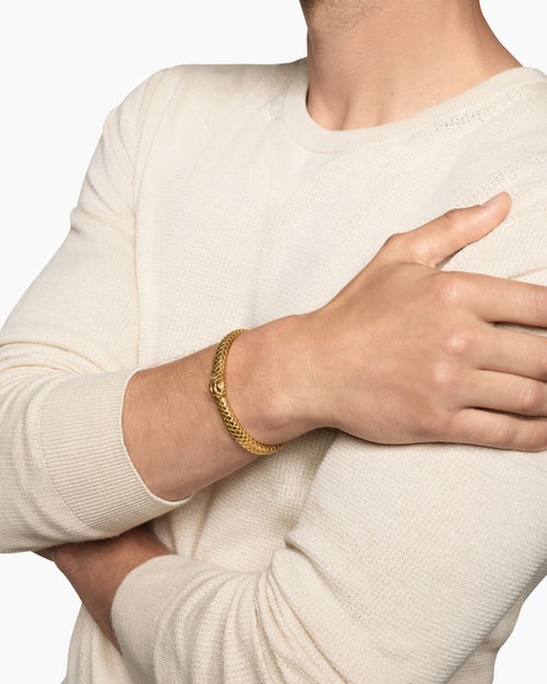 Mens Ouroboros Bracelet in 18K Yellow Gold with Diamonds, 8mm