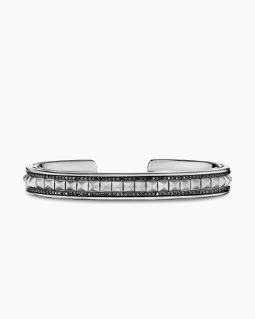 Pyramid Cuff Bracelet in Sterling Silver with Black Diamonds, 9.6mm