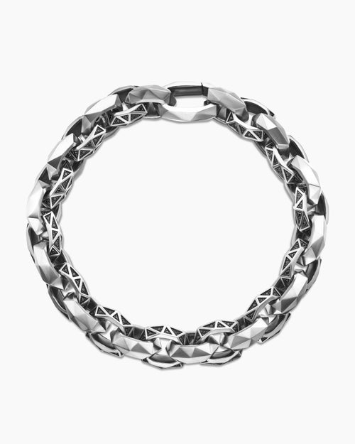 Mens Torqued Faceted Link Bracelet in Sterling Silver, 11.6mm