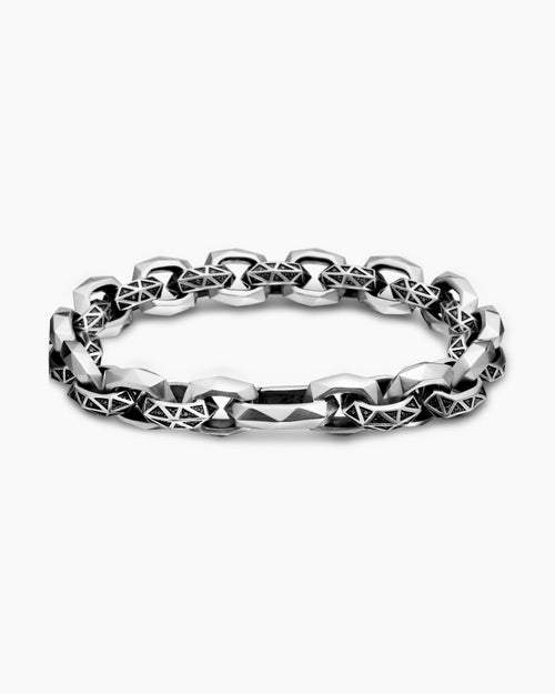 Mens Torqued Faceted Link Bracelet in Sterling Silver, 11.6mm