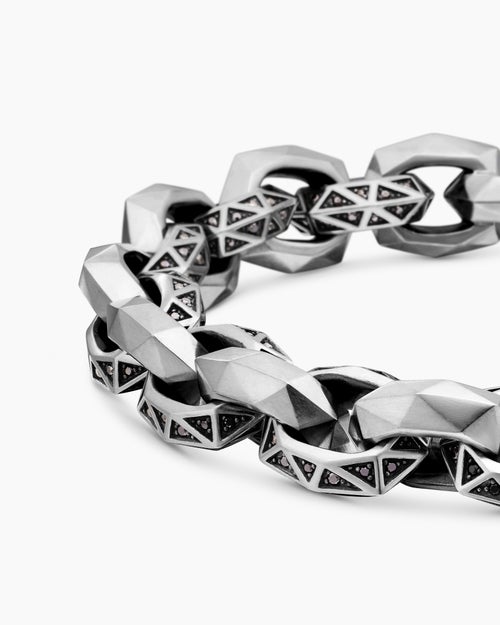 Mens Torqued Faceted Link Bracelet in Sterling Silver, 11.6mm