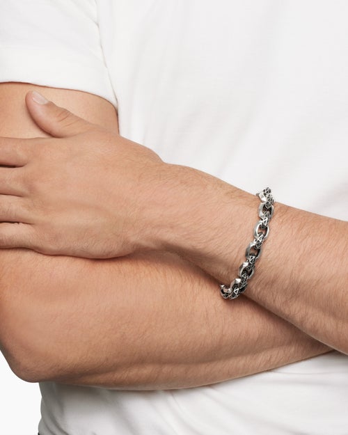 Mens Torqued Faceted Link Bracelet in Sterling Silver, 11.6mm