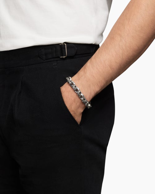 Mens Torqued Faceted Link Bracelet in Sterling Silver, 11.6mm