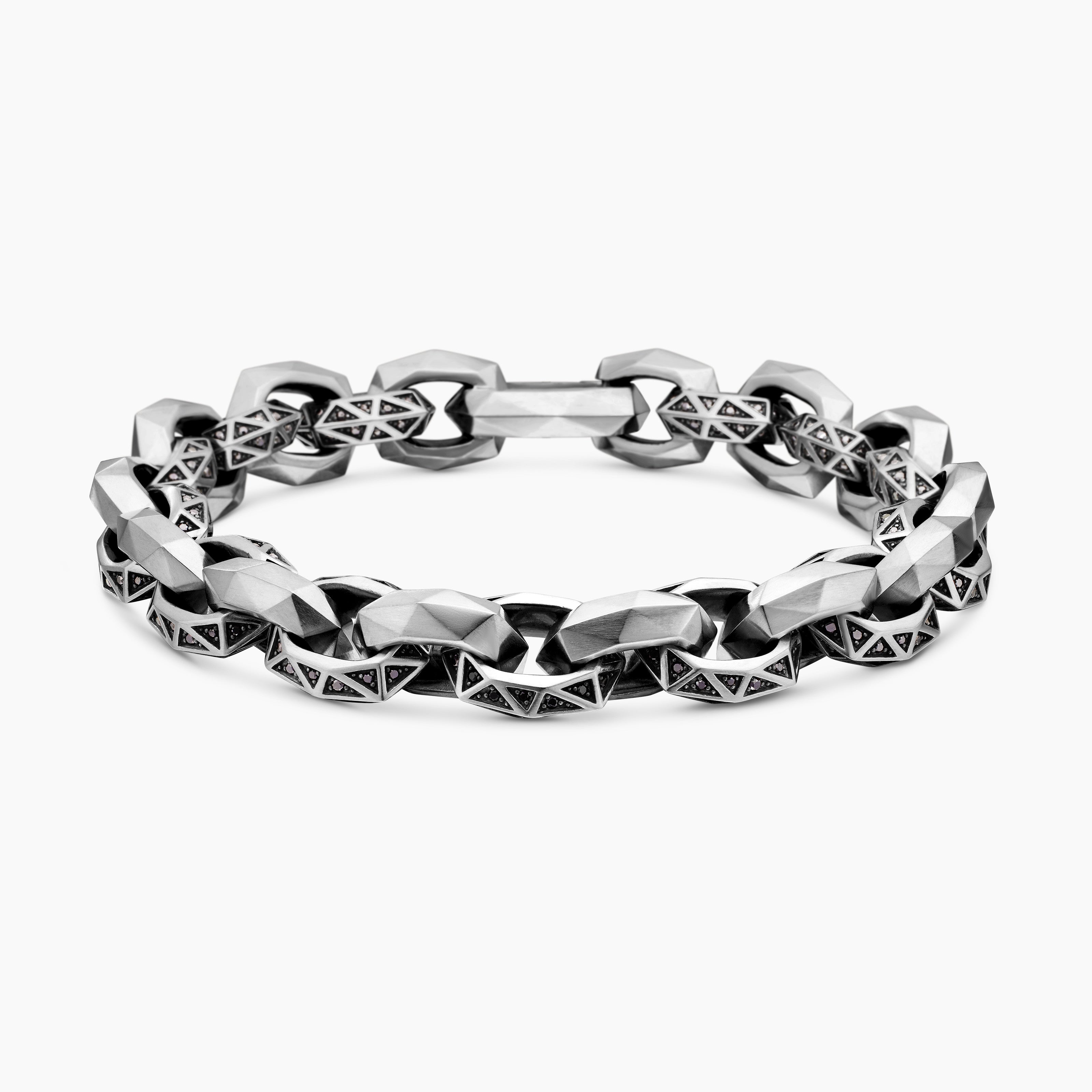 Mens Torqued Faceted Link Bracelet in Sterling Silver, 11.6mm