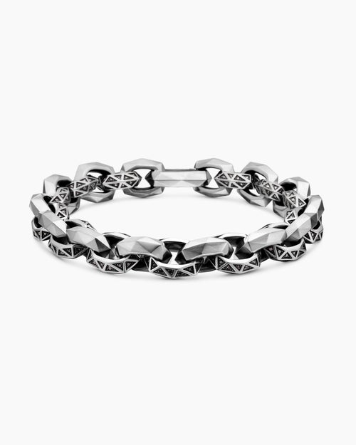 Mens Torqued Faceted Link Bracelet in Sterling Silver, 11.6mm