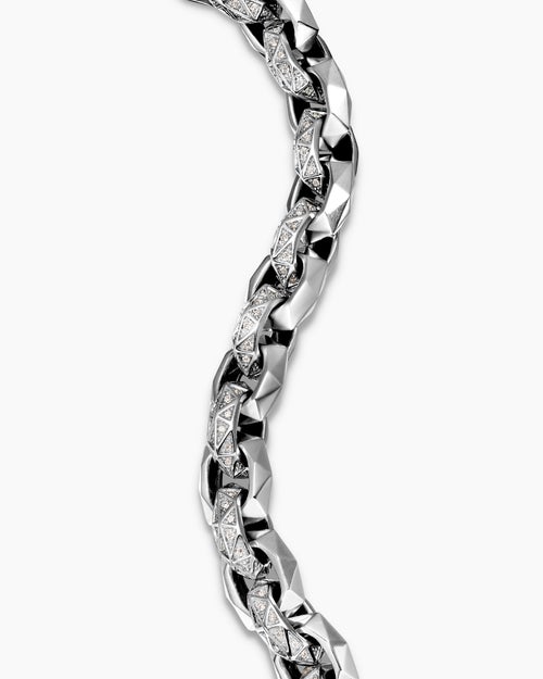 Mens Faceted Link Bracelet in Sterling Silver with Diamonds, 11.6mm