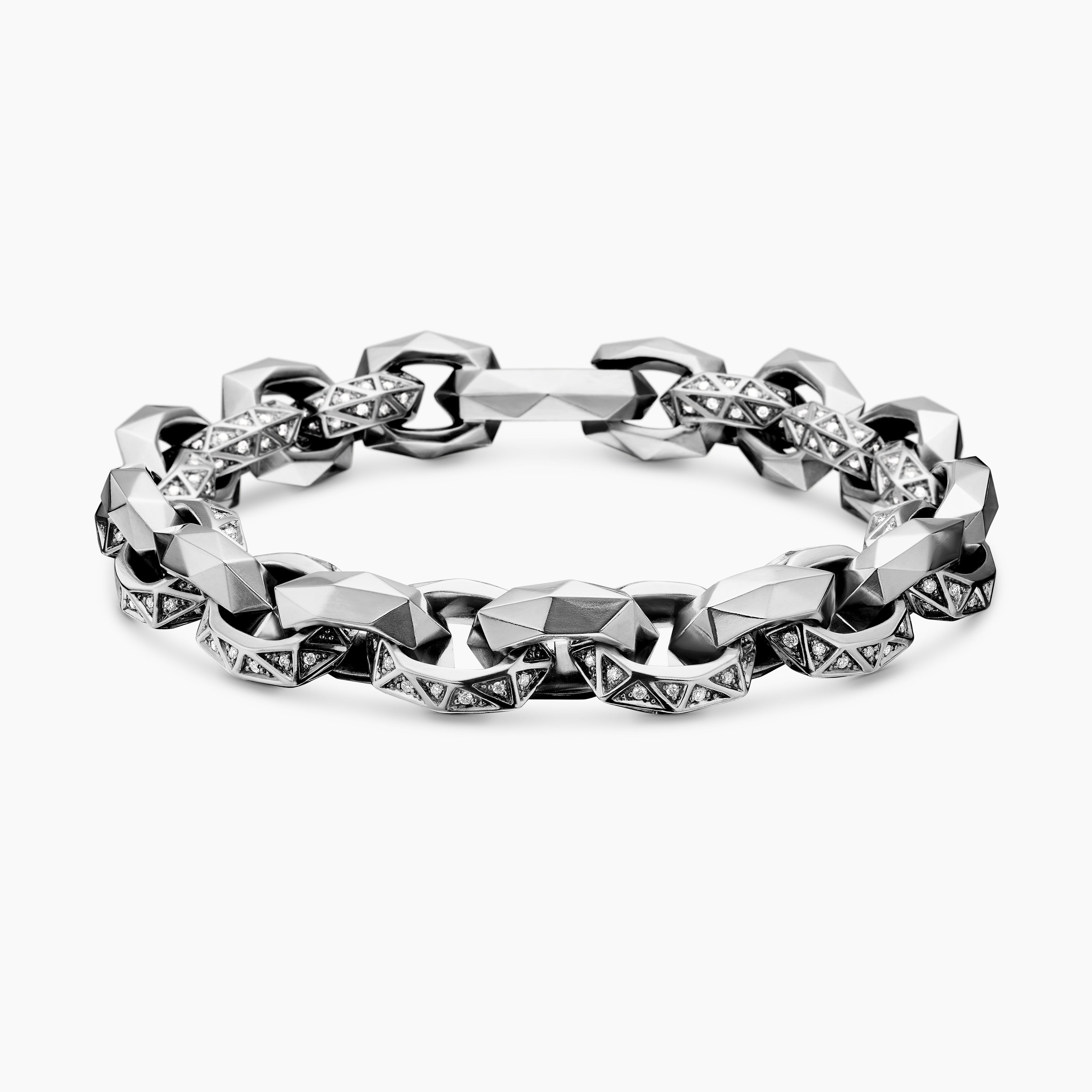Bracelet &agrave; maillons Faceted en argent massif avec diamants, 11,6 mm homme 