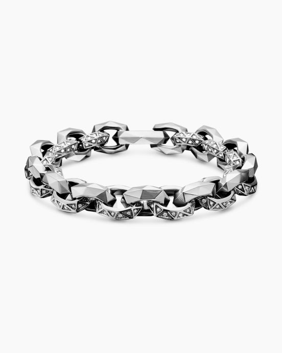Bracelet à maillons torsadés à facettes en argent massif avec diamants, 11,6 mm