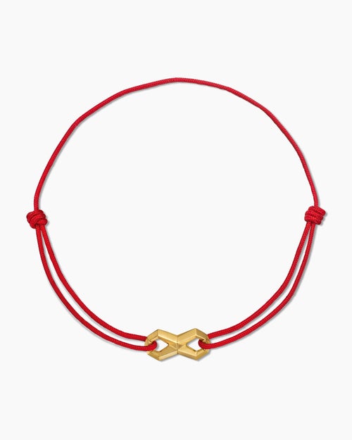 Mens Infinity Link Cord Bracelet in Red Nylon with 18K Yellow Gold, 9mm
