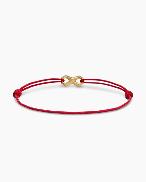 Mens Infinity Link Cord Bracelet in Red Nylon with 18K Yellow Gold, 9mm