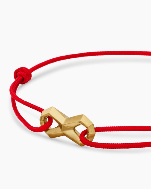 Mens Infinity Link Cord Bracelet in Red Nylon with 18K Yellow Gold, 9mm