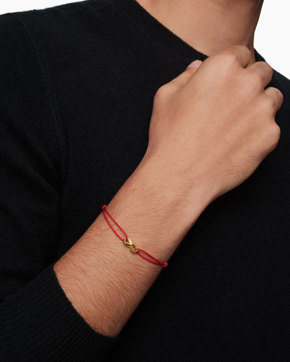 Mens Infinity Link Cord Bracelet in Red Nylon with 18K Yellow Gold, 9mm