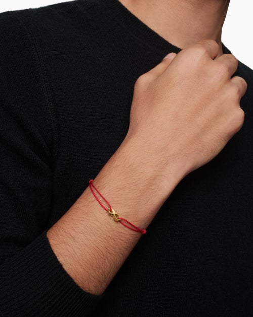 Mens Infinity Link Cord Bracelet in Red Nylon with 18K Yellow Gold, 9mm