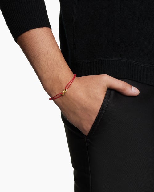 Mens Infinity Link Cord Bracelet in Red Nylon with 18K Yellow Gold, 9mm