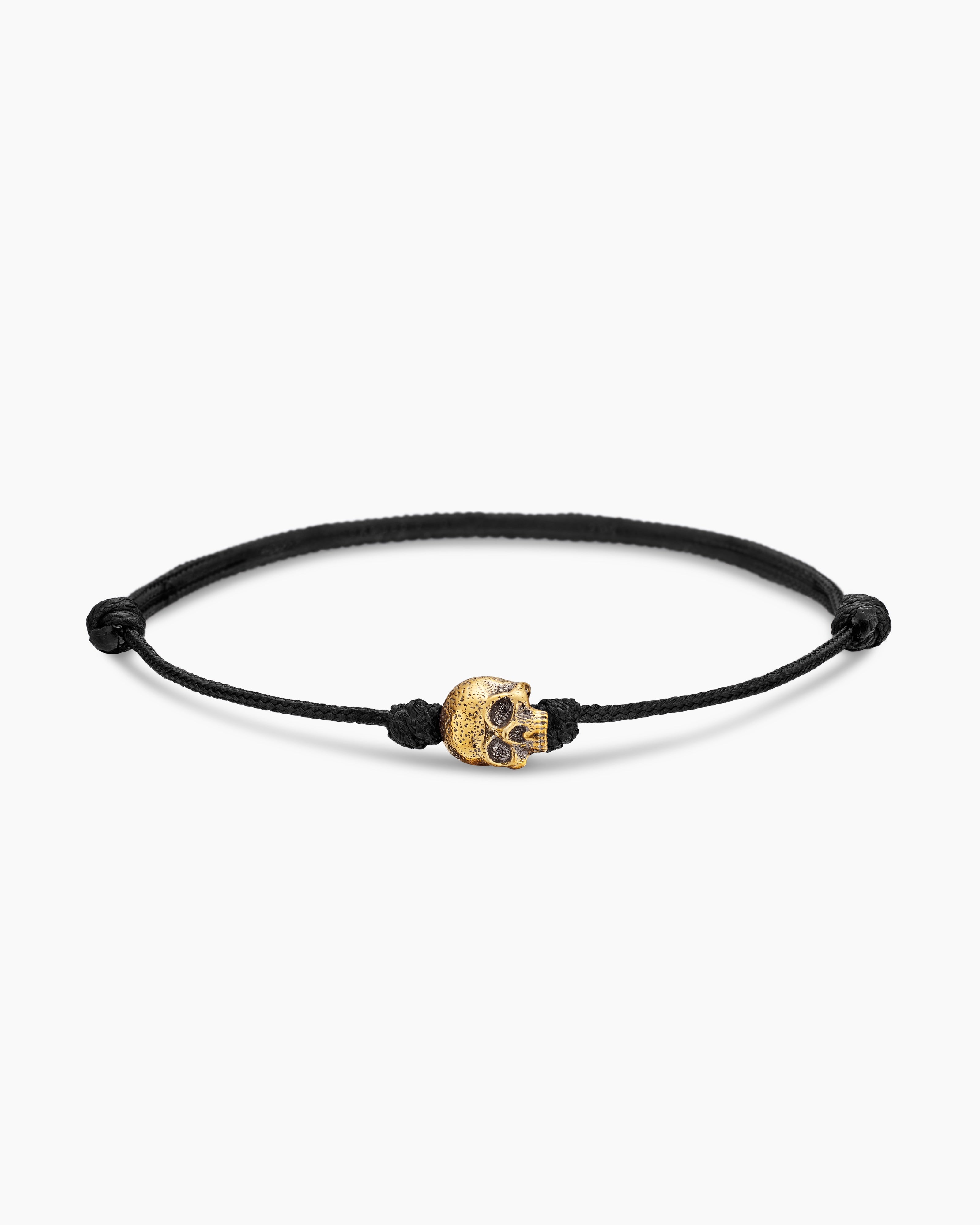 David Yurman Men's Skull Black Cord Bracelet with 18K Yellow Gold - Medium