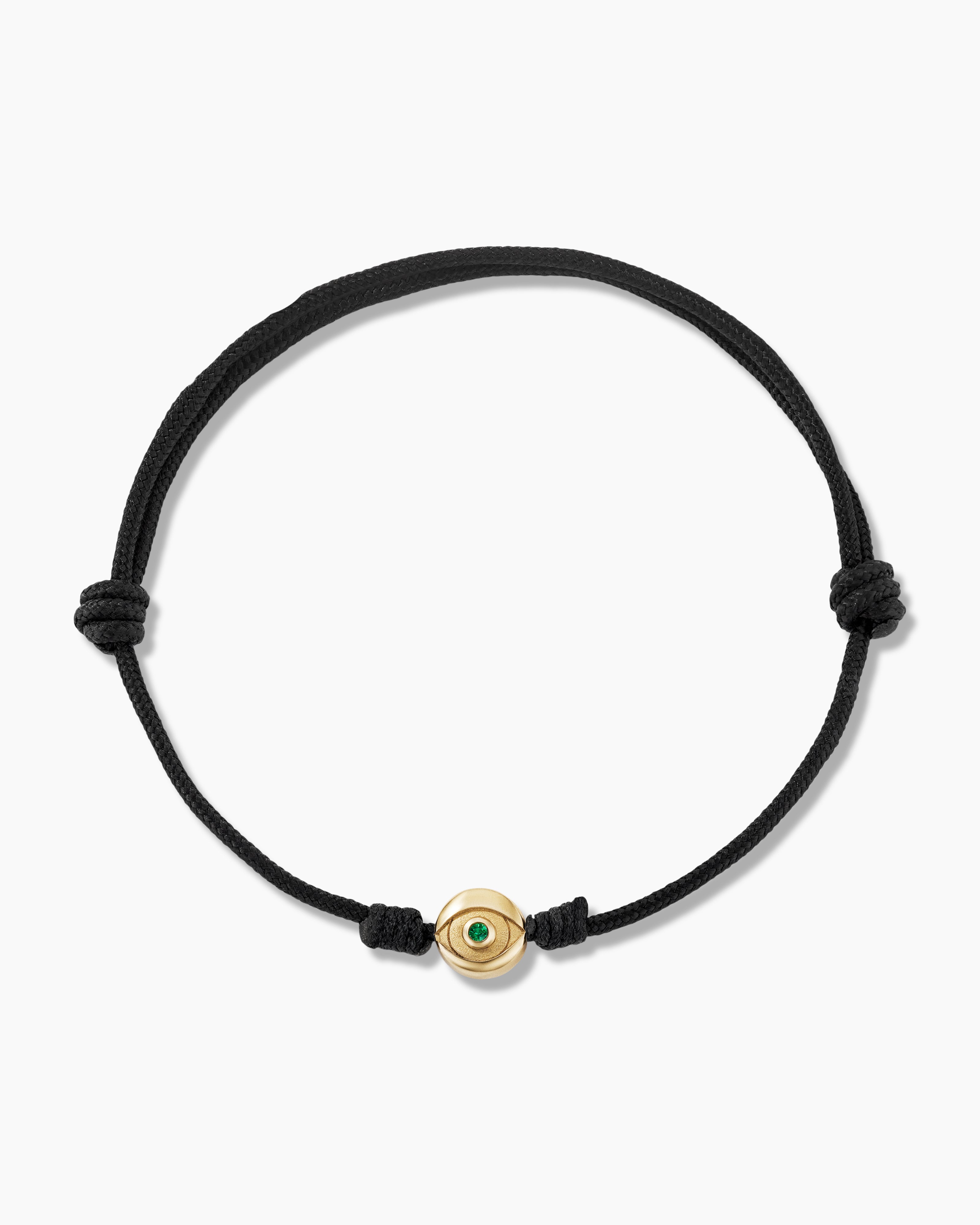 David Yurman Men's Evil Eye Black Cord Bracelet with 18K Yellow Gold and Emerald - Medium