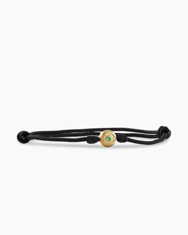 Evil Eye Cord Bracelet in Black Nylon with 18K Yellow Gold and Emerald, 9mm