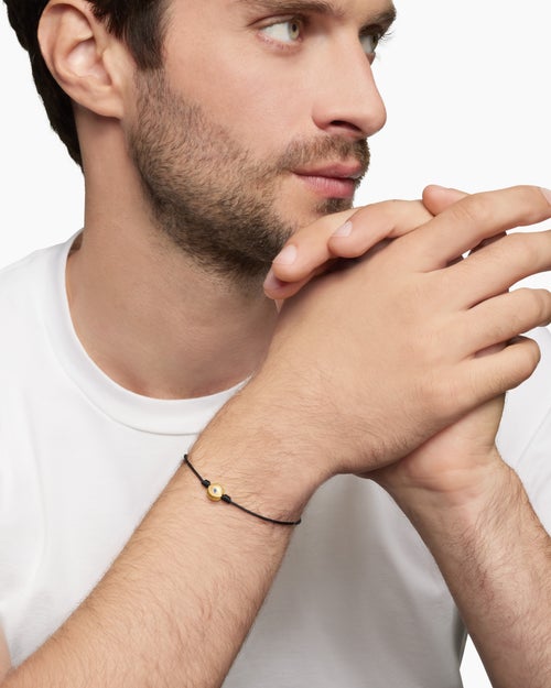 Mens Evil Eye Cord Bracelet in Black Nylon with 18K Yellow Gold and Sapphire, 7.7mm