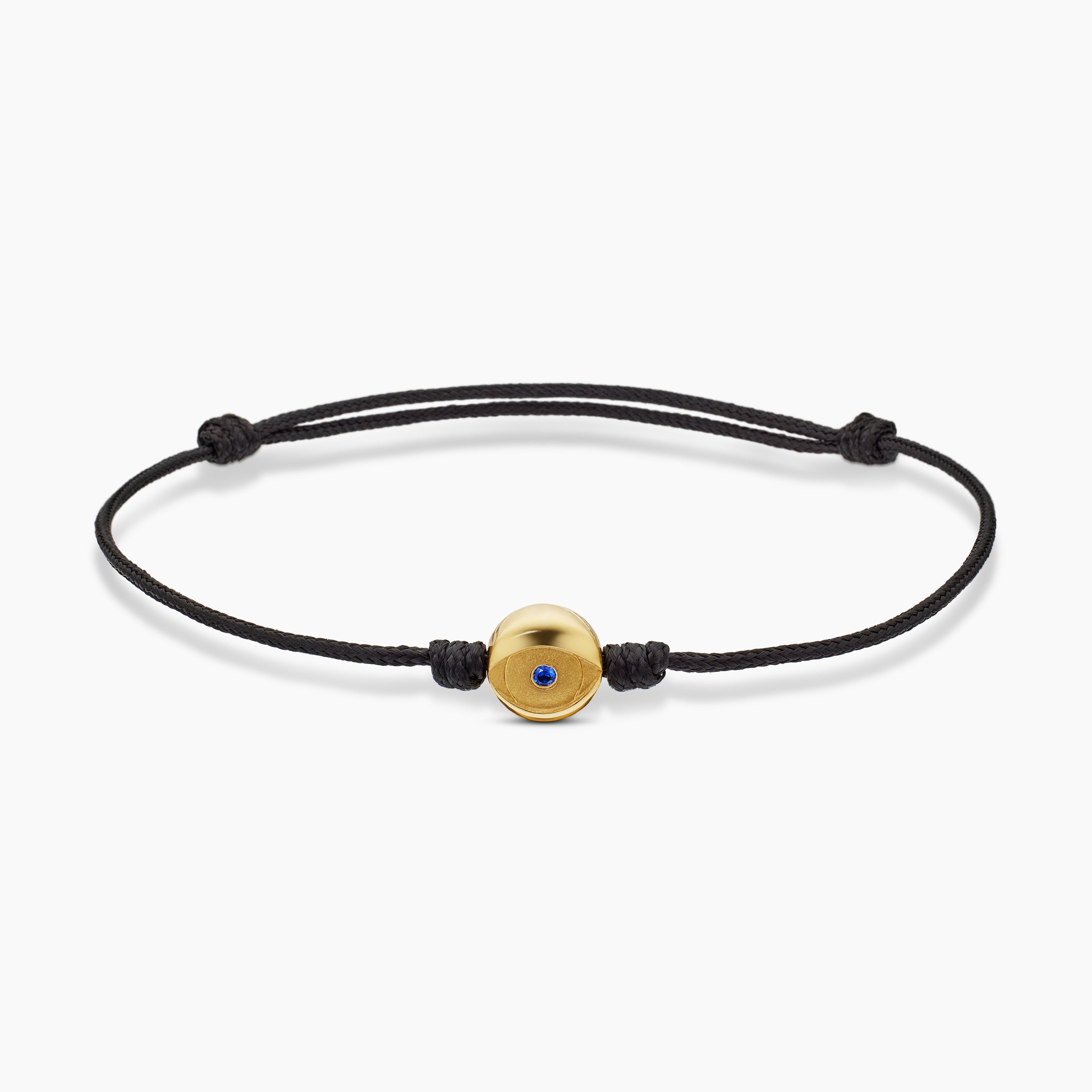 Mens Evil Eye Cord Bracelet with 18K Yellow Gold, 7.7mm